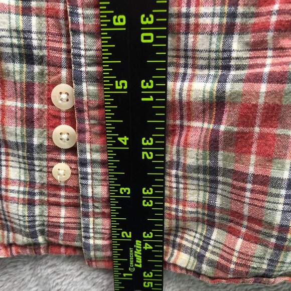 Eddie Bauer Mens Shirt Size LT Plaid Long Sleeve Button Down Linen Blend Red - Picture 4 of 9